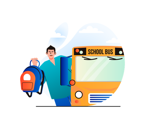 Schüler fährt mit dem Bus zur Schule  Illustration