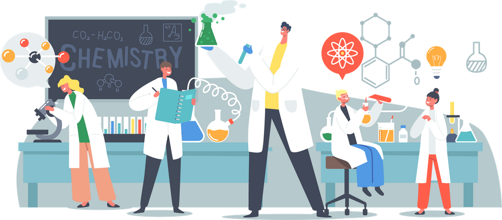 Schüler führen Chemieexperiment durch  Illustration