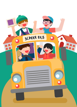 Schüler im Schulbus  Illustration