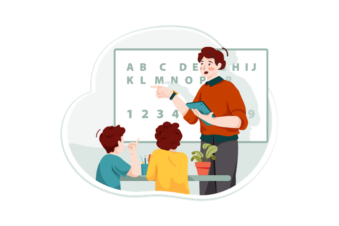 Schüler lernen Alphabete  Illustration