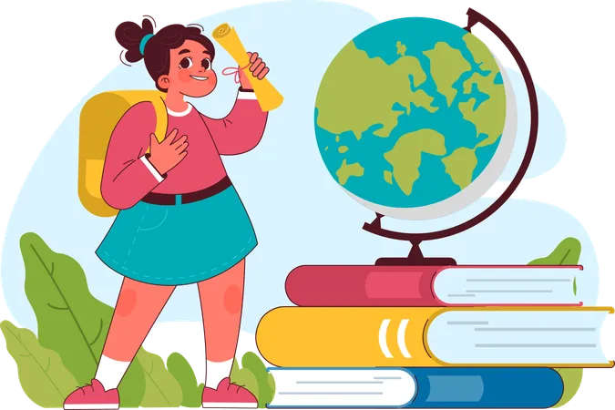 Schüler lernen Geographie im Unterricht  Illustration