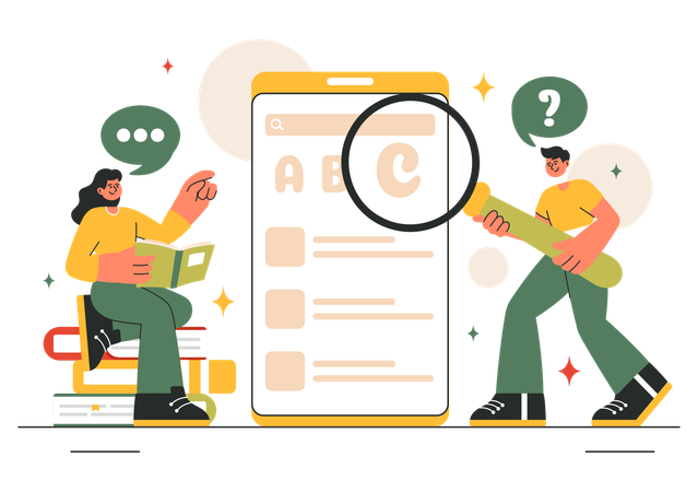Schüler lernen online eine Fremdsprache  Illustration