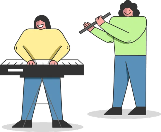 Schüler lernen Synthesizer spielen  Illustration