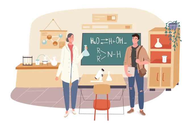 Schüler lernt Chemie im Klassenzimmer  Illustration