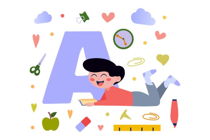 Schüler lernt Englisch im Unterricht  Illustration