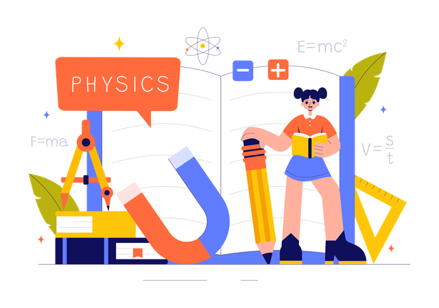 Student liest Physikbuch  Illustration