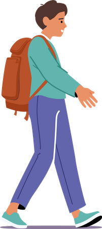 Schüler mit Schultasche zu Fuß zur Schule  Illustration