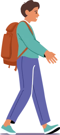 Schüler mit Schultasche zu Fuß zur Schule  Illustration