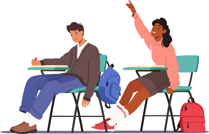 Schüler sitzen auf dem Schreibtisch im Klassenzimmer  Illustration