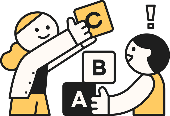 Schüler spielen mit Alphabetblöcken  Illustration