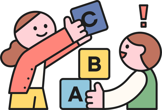 Schüler spielen mit Alphabetblöcken  Illustration