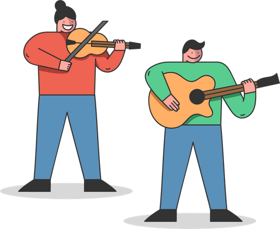 Schüler spielen Violine und Gitarre  Illustration