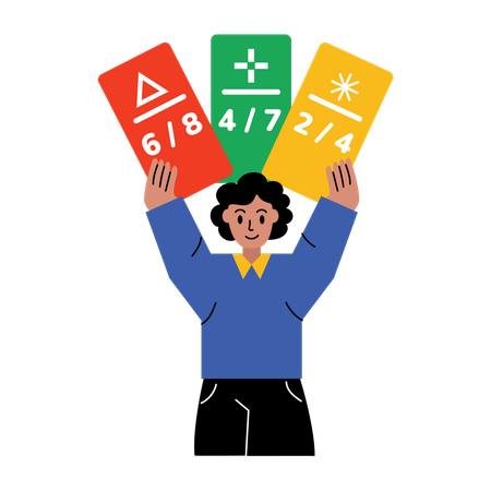 Schüler zeigt Karteikarten  Illustration