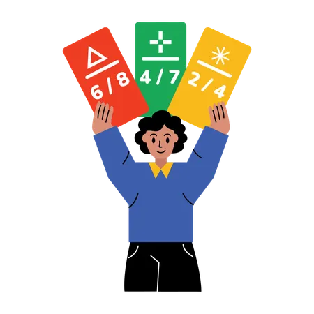 Schüler zeigt Karteikarten  Illustration