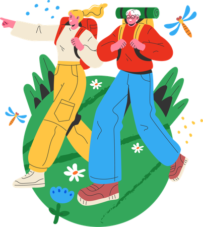 Schülerin beim Wandern  Illustration
