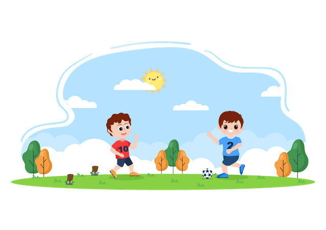 Schuljungen spielen Fußball  Illustration