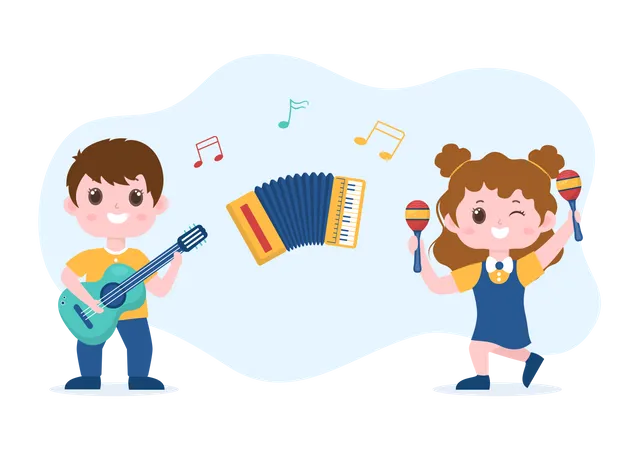 Schulkinder lernen Musik  Illustration
