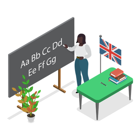 Schullehrer unterrichtet Englisch im Klassenzimmer  Illustration