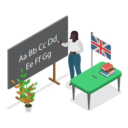Schullehrer unterrichtet Englisch im Klassenzimmer  Illustration