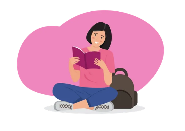 Schulmädchen liest Buch  Illustration