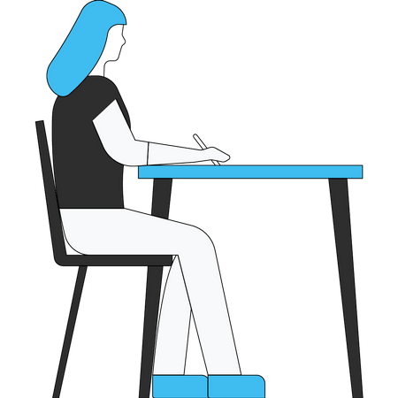 Schulmädchen sitzt auf Schreibtisch  Illustration