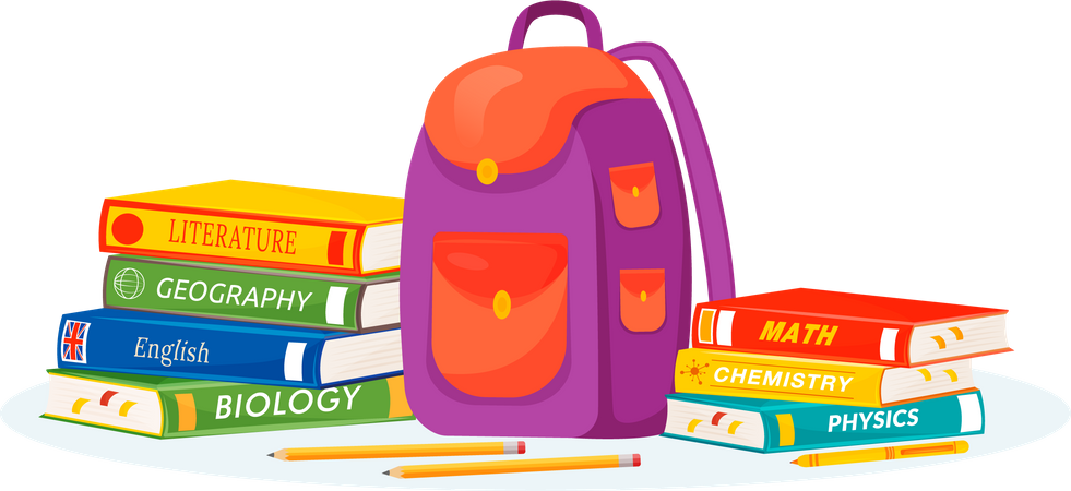 Schülerrucksack und Schulbücher  Illustration