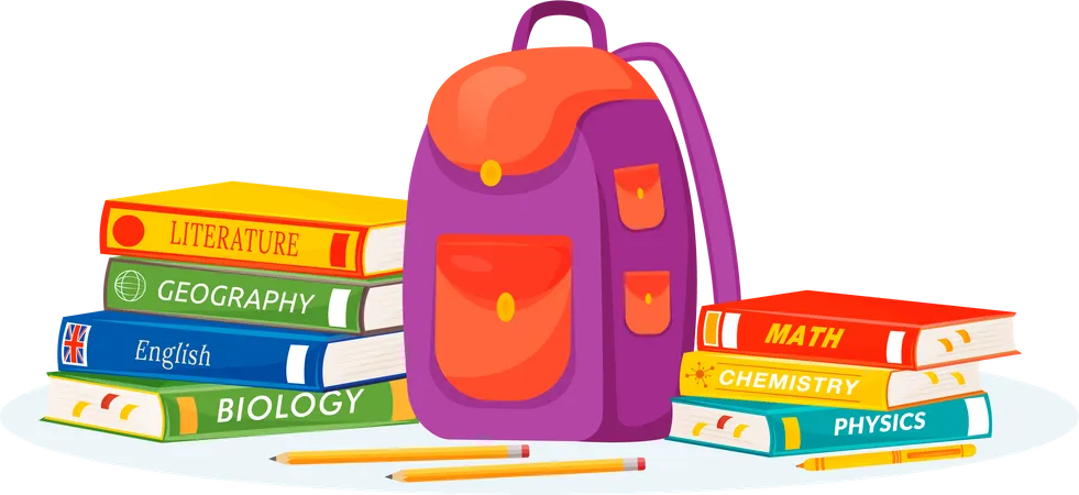 Schülerrucksack und Schulbücher  Illustration