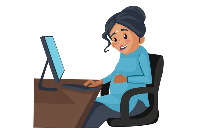 Schwangere Frau arbeitet am Computer  Illustration