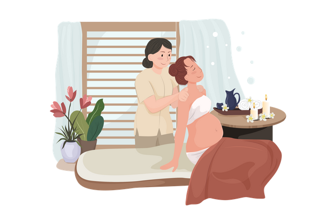 Schwangere Frau bei Massage im Wellness-Salon  Illustration