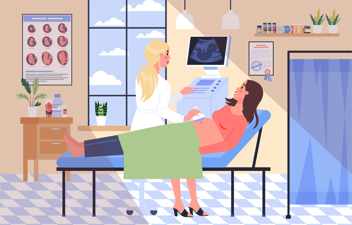Schwangere Frau besucht Arzt im Krankenhaus  Illustration