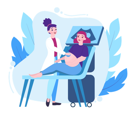 Schwangere Frau besucht Arzt im Krankenhaus  Illustration