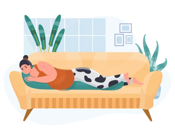 Schwangere entspannt sich auf dem Sofa  Illustration