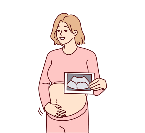 Schwangere Frau mit Sonographiebericht  Illustration