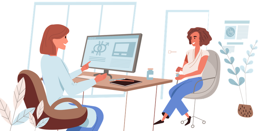 Schwangere Frau im Krankenhaus  Illustration