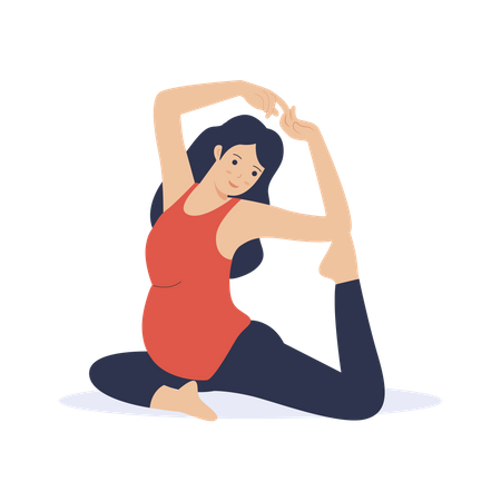 Schwangere Frau macht Yoga-Dehnübungen  Illustration