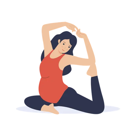 Schwangere Frau macht Yoga-Dehnübungen  Illustration