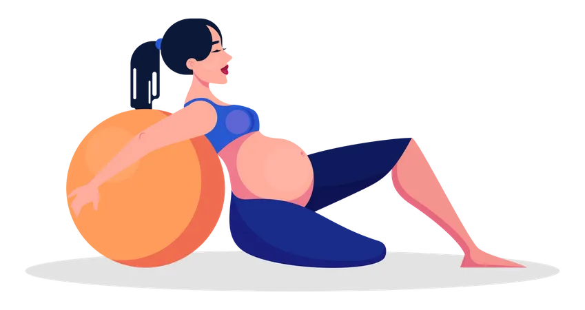 Schwangere Frau macht Yoga mit Ball  Illustration