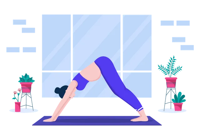 Schwangere Frau macht Yoga-Übungen  Illustration