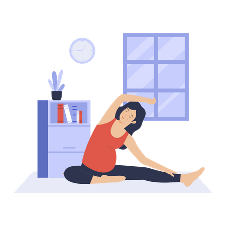 Schwangere Frau macht Yoga-Übungen  Illustration