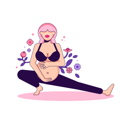 Schwangere Frau macht Yoga-Übungen  Illustration