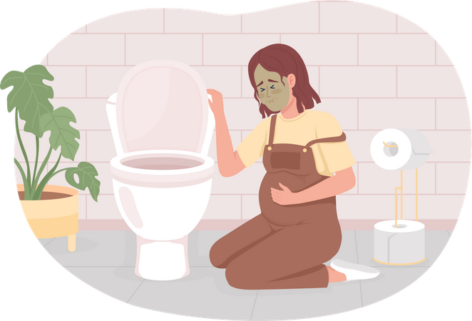 Schwangere Frau mit Übelkeit in der Toilette  Illustration
