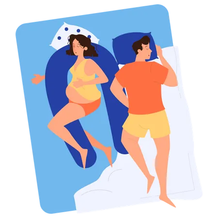 Schwangere Frau und Mann schlafen im Bett  Illustration