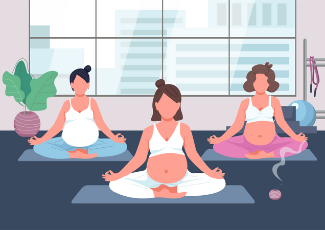 Schwangere frauen die yoga machen  Illustration