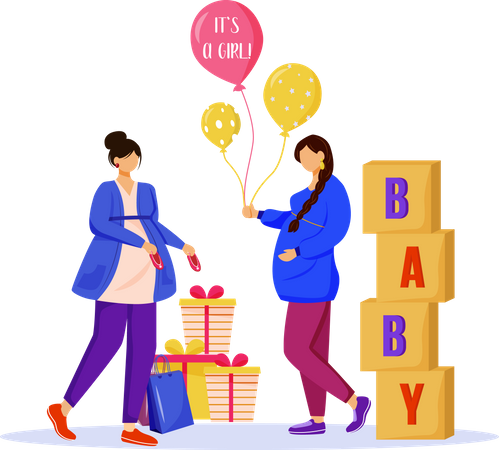 Schwangere mit Babyparty-Geschenken  Illustration