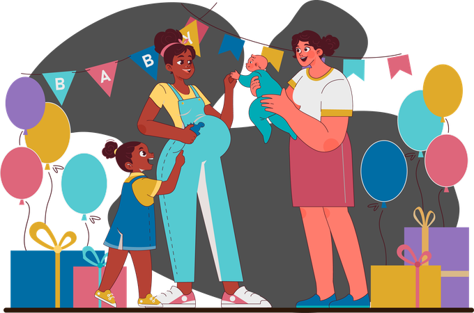 Schwangere Frauen nehmen an einer Babyparty teil  Illustration