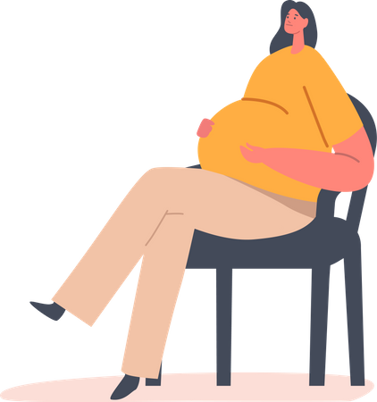 Schwangere weibliche Figur sitzt mit verärgertem Gesicht auf einem Stuhl  Illustration