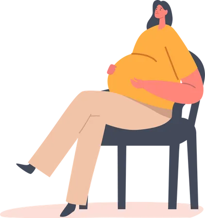 Schwangere weibliche Figur sitzt mit verärgertem Gesicht auf einem Stuhl  Illustration
