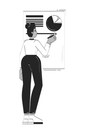 Schwarze Frau analysiert Kreisdiagramm auf Präsentationstafel  Illustration