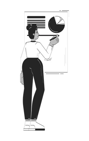 Schwarze Frau analysiert Kreisdiagramm auf Präsentationstafel  Illustration