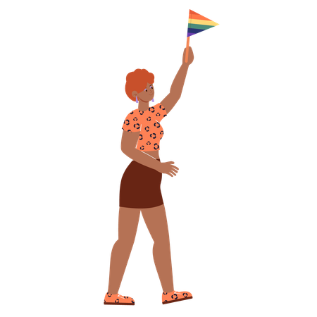 Schwarze Frau mit Regenbogenfahne  Illustration